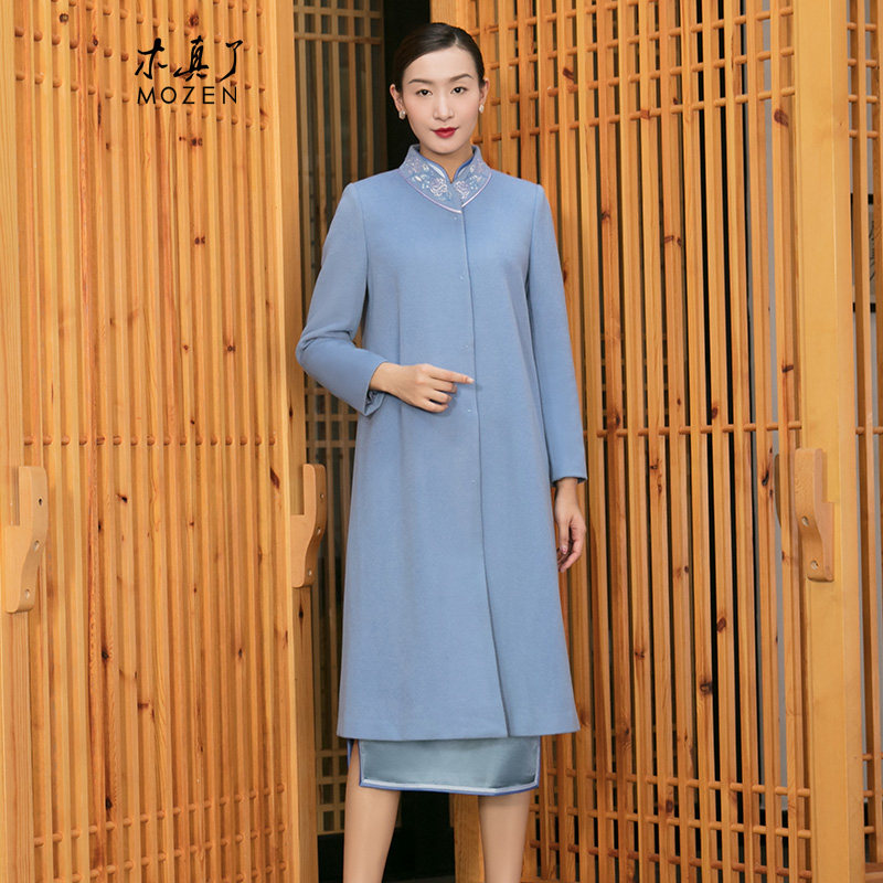 木真了复古毛呢大衣中长款女新品刺绣宽松大版羊毛外套308