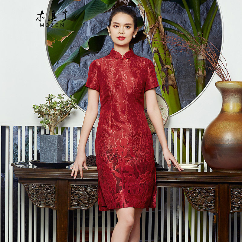 新品印花短袖立领短旗袍