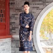 通勤修身 水溶秀中式 旗袍裙302 新品 木真了蕾丝镂空连衣裙女装