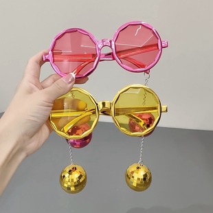 迪斯科派对搞怪装饰眼镜欧美范造型墨镜Disco立体镭射球吊球眼镜