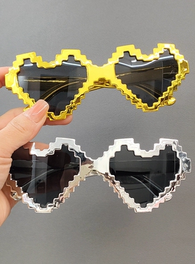 爱心马赛克金色眼镜个性创意搞怪装饰时尚派对舞会拍照墨镜凹造型