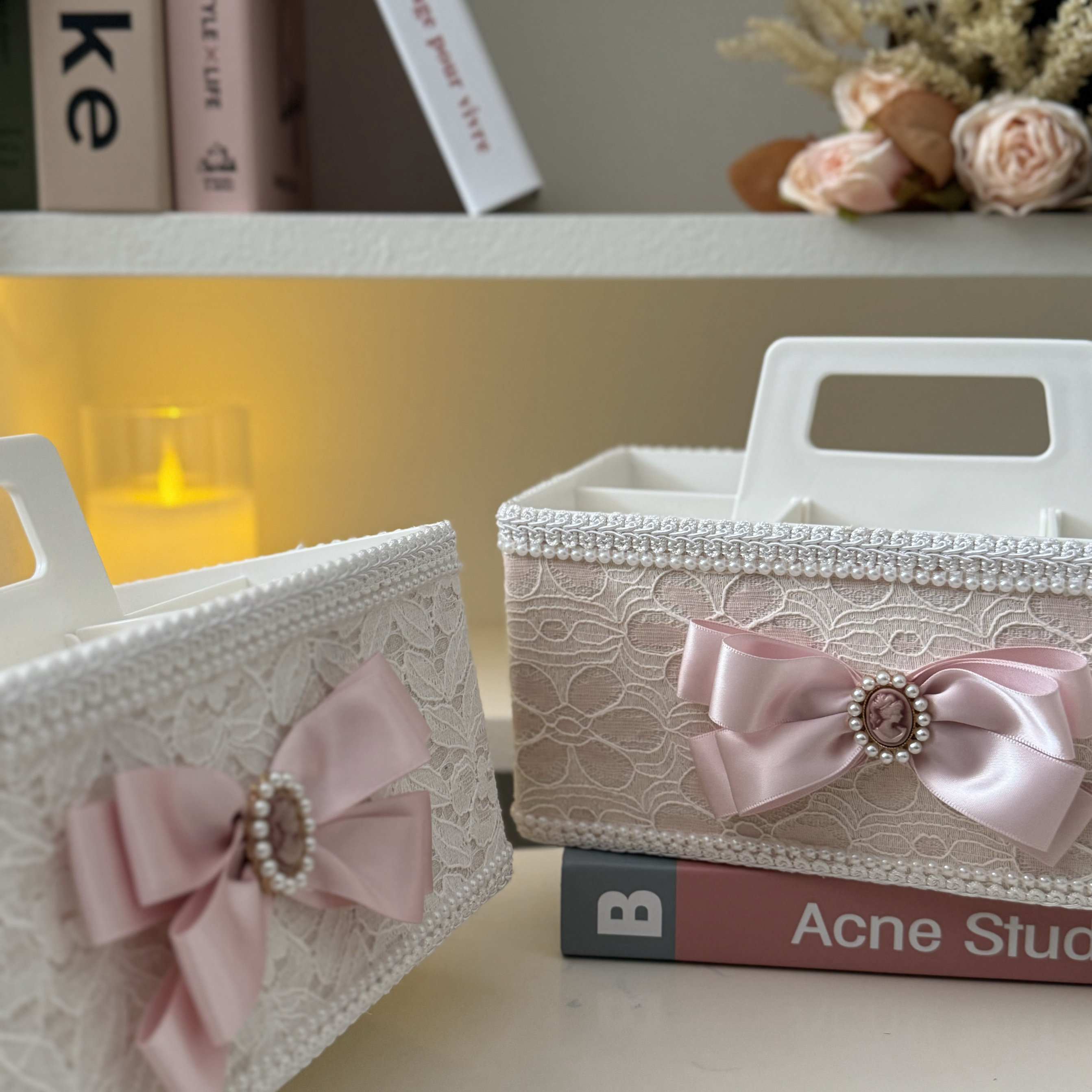 外贸出口英国原单粉色玫瑰花田园风收纳盒杂物整理箱桌面储物篮