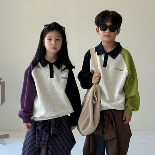 新款 衬衫 儿童卫衣2025秋季 男童女童韩版 潮 领POLO衫 上衣休闲兄妹装