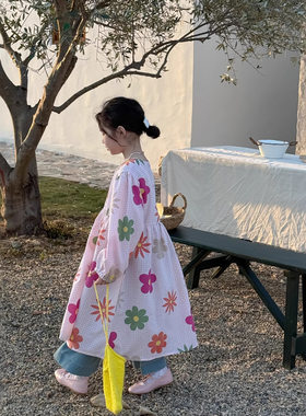 女童裙子2026春装女宝宝韩版彩色花朵连衣裙儿童休闲公主长裙百搭