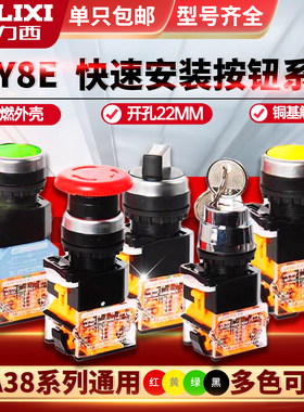 德力西快速装卸按钮开关绿色LAY8E-11BN自复位一开一闭 LA38-11