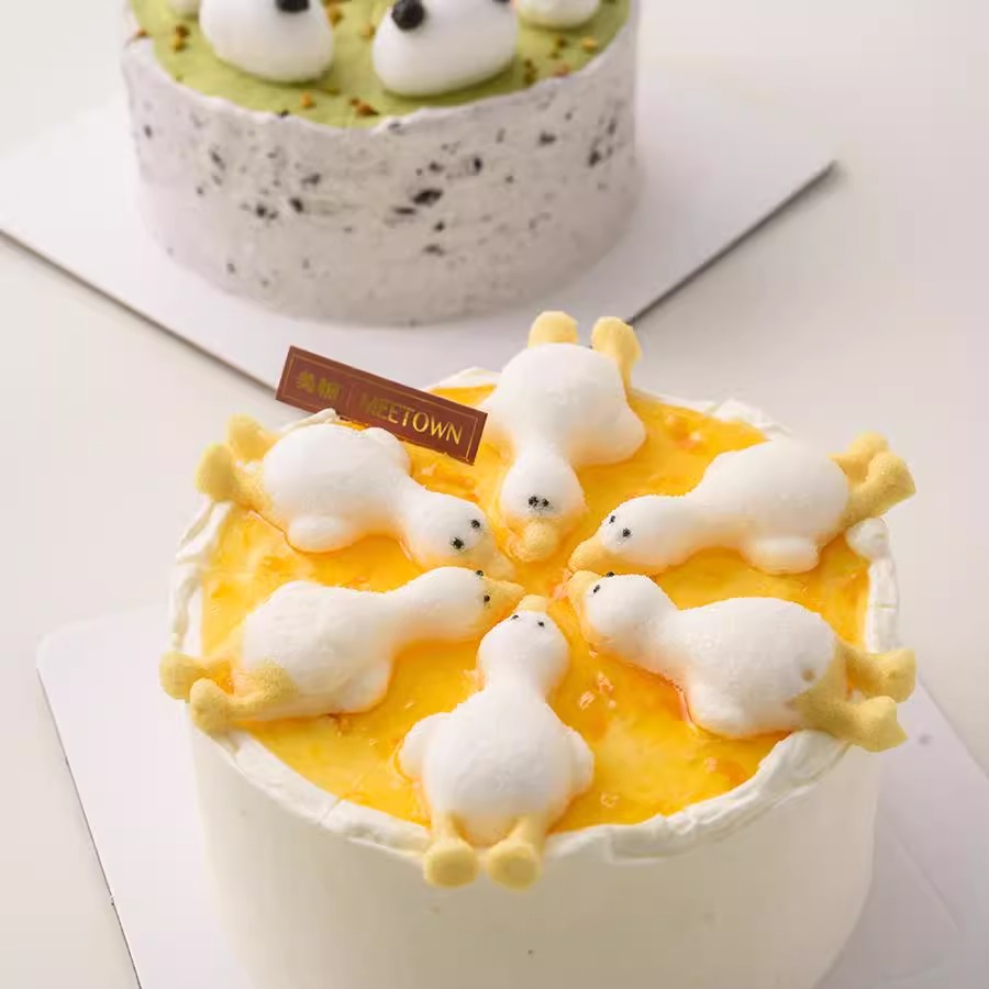 *躺平鸭*芒果奶油新鲜水果聚会儿童动物奶油蛋糕生日青岛美糖