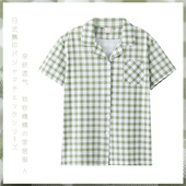 单件开衫 纯棉薄款 翻领上衣日系格子舒适家居服 睡衣女夏季 2026新款