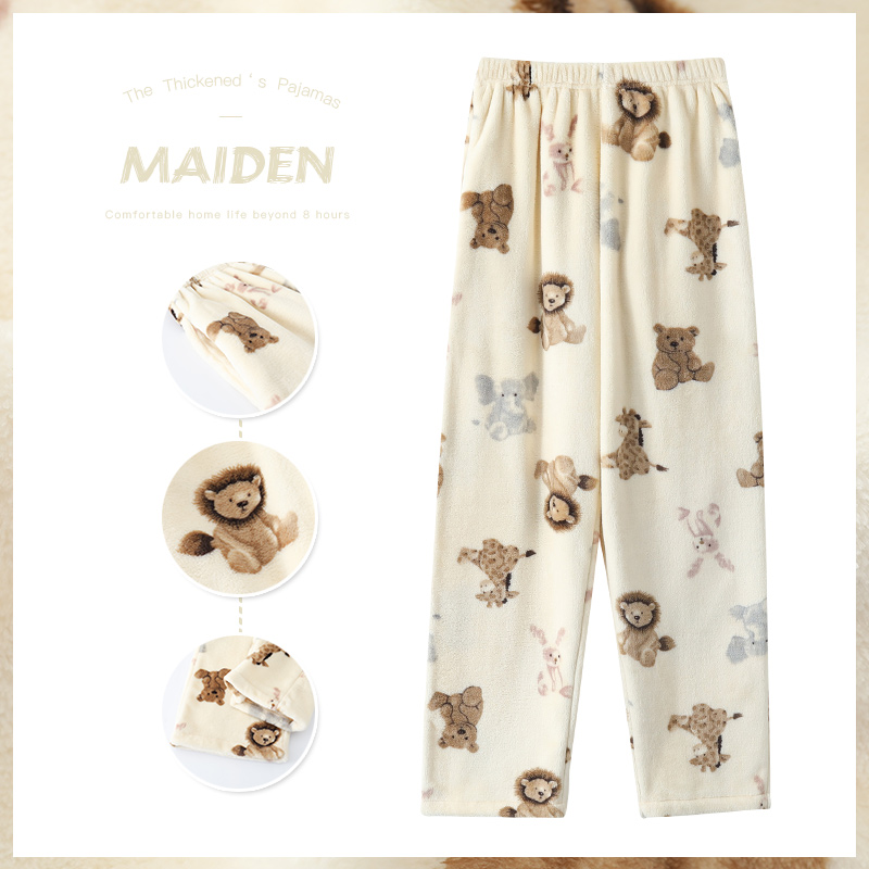 thumbnail for Pajama pants women's autumn and winter flannel thickened trousers cartoon cute can be worn coral velvet fairy warm pants home pants