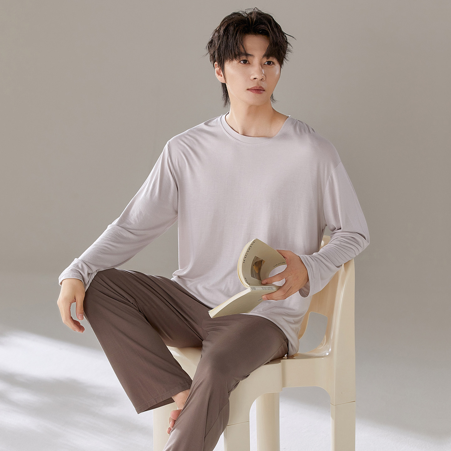 2025新款睡衣男士春秋季莫代尔长袖纯色简约休闲可外穿套头家居服,女士内衣/男士内衣/家居服,睡衣/家居服套装,淘宝优惠券,粉丝福利购,淘宝优惠卷