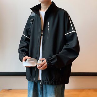 立领夹克男款初中学生春秋季2026新款宽松休闲外套薄款秋天外衣服