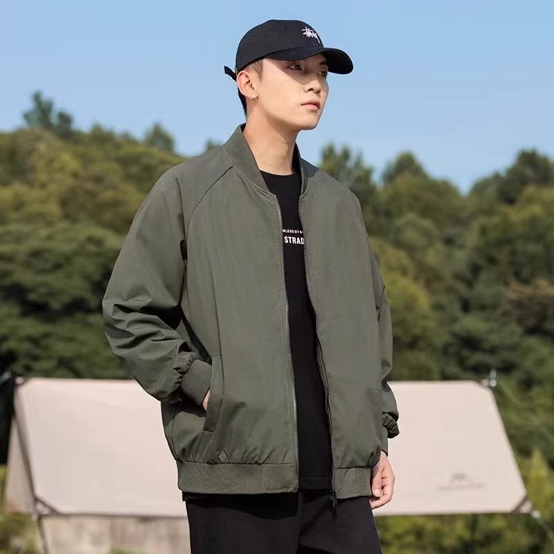 工装春秋潮牌休闲薄夹克男宽松风衣男女立领纯色情侣青年外套团体