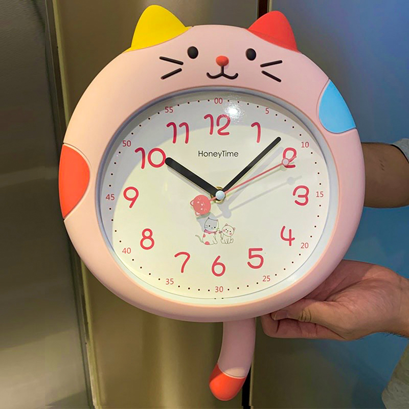 翰林卡通小猫儿童免打孔静音挂钟
