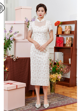 固执夏季新款中式流苏蕾丝碎花短袖改良旗袍裙73132QP08043