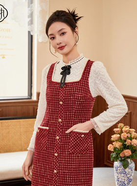 固执春季新款小香风方领无袖小个子背带连衣裙20934LQ08495