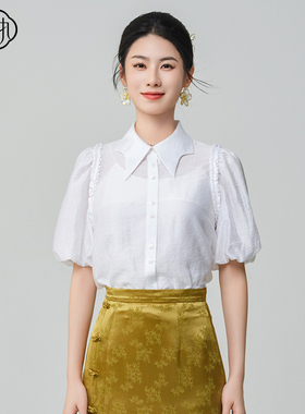 固执夏季新款学院风气质娃娃领泡泡袖短袖衬衫10842CS08964