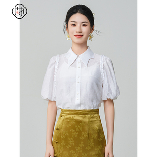 衬衫 固执夏季 短袖 学院风气质娃娃领泡泡袖 10842CS08964 新款