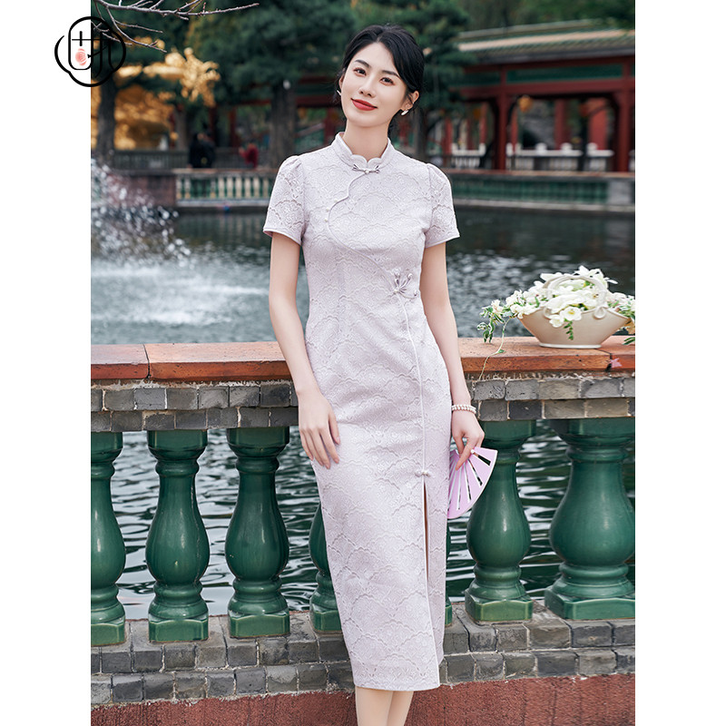 固执夏季新款新中式国风立领盘扣蕾丝短袖改良修身开衩旗袍,女装/女士精品,旗袍,淘宝优惠券,粉丝福利购,淘宝优惠卷