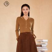 显瘦针织衫 学院风镂空v领修身 毛衣90233MY08614 新款 固执秋季