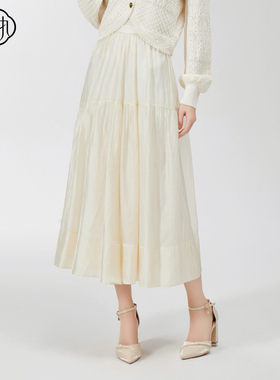 固执春季新款复古气质高腰显瘦褶皱长a字半身裙80141BQ08816
