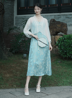 固执夏季新款气质吊带裙提花无袖中长款连衣裙30042LQ09485