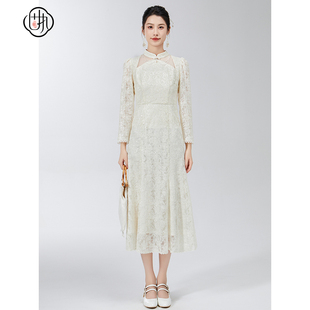 立领盘扣蕾丝气质长袖 新中式 连衣裙80141LQ08895 新款 固执2025春季