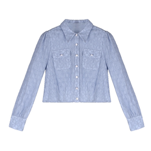 固执秋季新款学院风娃娃领蕾丝泡泡长袖短款衬衫32833CS08467