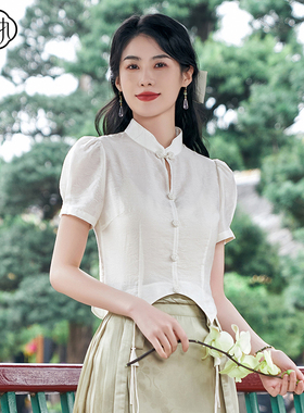 固执夏季新款复古新中式短款流苏泡泡袖短袖小衫80142SY09031