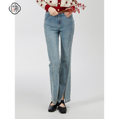 学院风高腰显瘦开衩微喇牛仔长裤 固执春季 新款 30041KZ08932