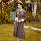 复古立领荷叶边高腰长袖 固执秋季 新款 碎花连衣裙94333LQ08449