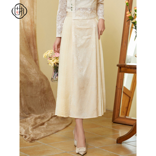 固执秋季新款新中式提花百褶裙长款改良款半身裙80133BQ08491