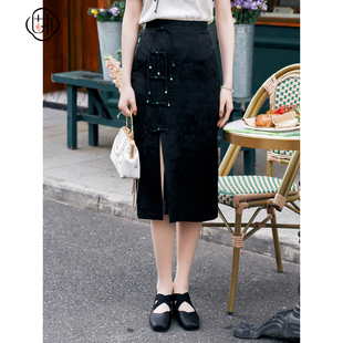 盘扣流苏开衩中长款 新中式 半身裙00042BQ09308 新款 固执夏季