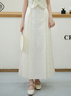 固执夏季新款中式百褶长款流苏提花马面裙半身裙80142BQ09355