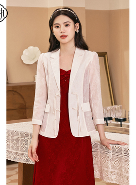 固执夏季新款复古学院风气质提花修身小西装外套80132DT08136