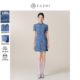 新款 新中式 通勤立领泡泡袖 固执夏季 短款 牛仔气质旗袍连衣裙女
