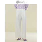 新款 新中式 通勤纯色腰绳长款 固执2025秋季 宽松高腰休闲阔腿裤 女