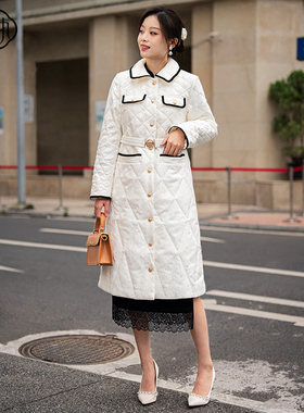 固执冬季新款气质小香风腰带柔软棉服中长款外套10834YR08780