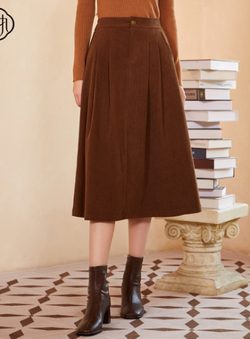 固执春季新款复古学院风高腰显瘦中长a字半身裙90234BQ08701