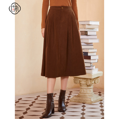 固执春季新款复古学院风高腰显瘦中长a字半身裙90234BQ08701