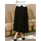 固执年春季 半身裙女下装 新款 气质百搭学院风纯色A字压褶长款