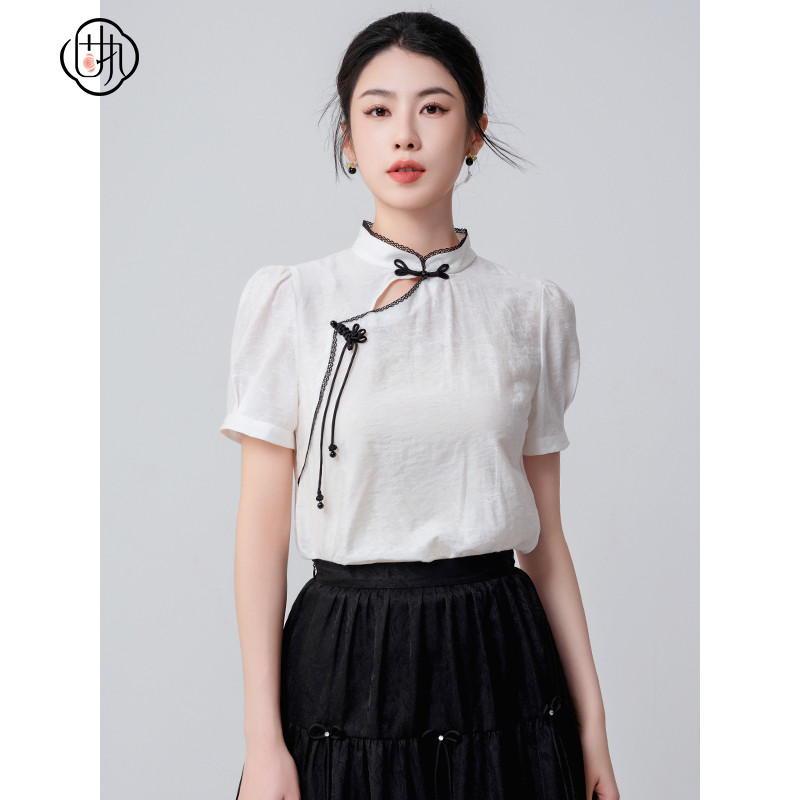 固执夏季新款中式复古立领撞边流苏盘扣白色泡泡袖短袖小衫,女装/女士精品,衬衫,淘宝优惠券,粉丝福利购,淘宝优惠卷
