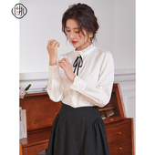 固执春新款 女10831CS07772 蝴蝶结衬衫 复古百搭泡泡袖 立领长袖