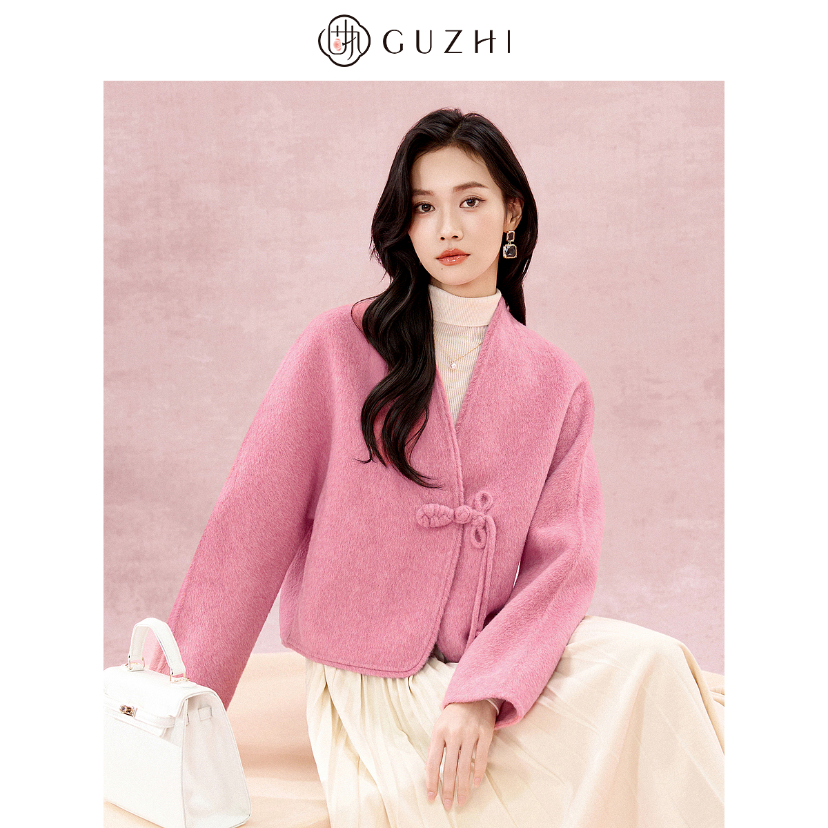 固执中式双面毛呢长袖短款外套女