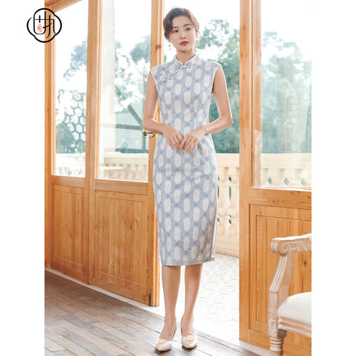 气质改良蕾丝无袖旗袍  中国风中长款连衣裙
