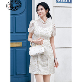 旗袍短款 固执夏季 泡泡短袖 中式 连衣裙80142QP09144 新款