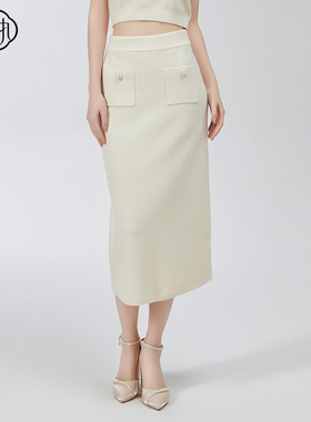 固执春季新款复古学院风高腰中长款针织半身裙80141BQ08913