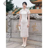 中长款 固执夏季 蕾丝刺绣短袖 中式 旗袍连衣裙80542QP09149 新款