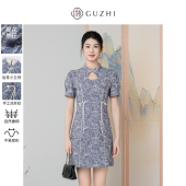 短袖 固执 牛仔提花短旗袍32242QP09081 新款 新中式 丹宁 夏季