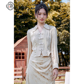 衬衫 固执秋季 v领翻领盘扣提花长袖 复古中式 52233CS08442 新款