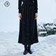 法式 固执秋季 新款 复古黑色长裙松紧高腰百搭亮片a字半身裙女