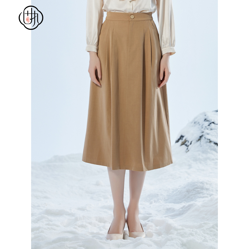 通勤复古百搭a字裙  学院风中长款半身裙